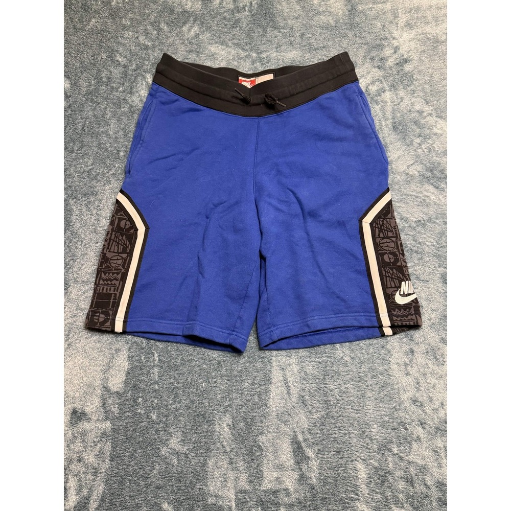 Nike Air Men's French Terry Athletic Shorts Size M Royal Blue Geometric Panels